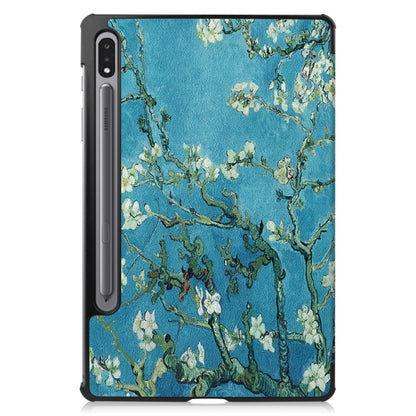 For Samsung Galaxy Tab S9 JUNSUNMAY Custer Painted 3-Fold Stand Leather Smart Tablet Case(Apricot Flower) - Galaxy Tab S9 Cases by JUNSUNMAY | Online Shopping UK | buy2fix