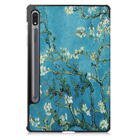 For Samsung Galaxy Tab S9 JUNSUNMAY Custer Painted 3-Fold Stand Leather Smart Tablet Case(Apricot Flower) by JUNSUNMAY