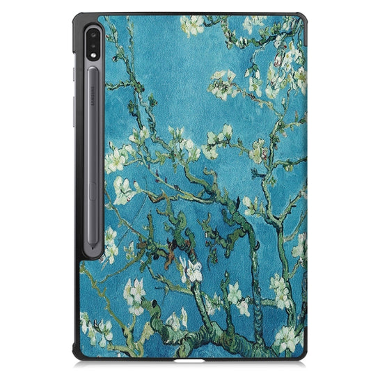 For Samsung Galaxy Tab S9+ JUNSUNMAY Custer Painted 3-Fold Stand Leather Smart Tablet Case(Apricot Flower) by JUNSUNMAY