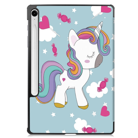 For Samsung Galaxy Tab S9 FE 10.9 JUNSUNMAY Custer Painted 3-Fold Stand Leather Smart Tablet Case(Unicorn) by JUNSUNMAY