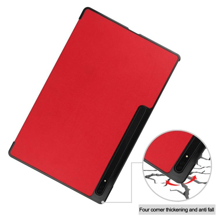 For Samsung Galaxy Tab S9 Ultra JUNSUNMAY Custer Solid Color 3-Fold Stand Leather Smart Tablet Case(Red) - Galaxy Tab S9 Ultra Cases by JUNSUNMAY | Online Shopping UK | buy2fix