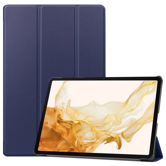 For Samsung Galaxy Tab S9+ JUNSUNMAY Custer Solid Color 3-Fold Stand Leather Smart Tablet Case(Dark Blue)