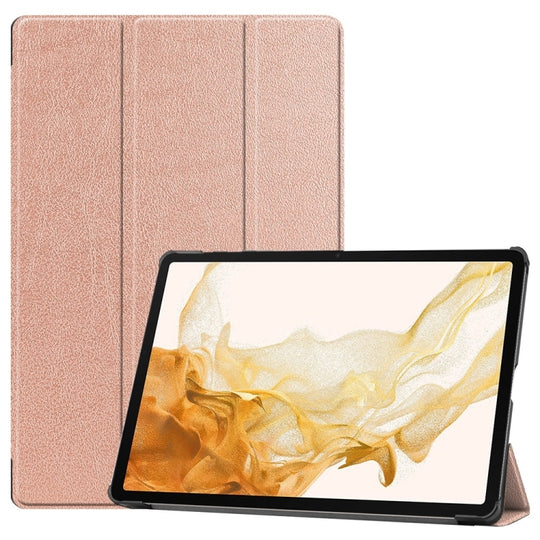 For Samsung Galaxy Tab S9+ JUNSUNMAY Custer Solid Color 3-Fold Stand Leather Smart Tablet Case(Rose Gold)