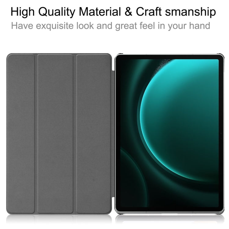 For Samsung Galaxy Tab S9 FE+ 12.4 JUNSUNMAY Custer Solid Color 3-Fold Stand Leather Smart Tablet Case(Black) - Galaxy Tab S9 FE+ by JUNSUNMAY | Online Shopping UK | buy2fix