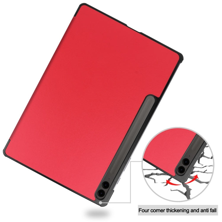 For Samsung Galaxy Tab S9 FE+ 12.4 JUNSUNMAY Custer Solid Color 3-Fold Stand Leather Smart Tablet Case(Red) - Galaxy Tab S9 FE+ by JUNSUNMAY | Online Shopping UK | buy2fix