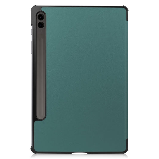 For Samsung Galaxy Tab S9 FE+ 12.4 JUNSUNMAY Custer Solid Color 3-Fold Stand Leather Smart Tablet Case(Dark Green) by JUNSUNMAY