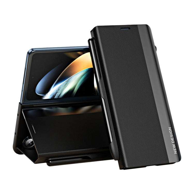 For  Samsung Galaxy Z Fold 5   5G Side Electroplating Adsorption Ultra-thin Leather Phone Case with Pen(Black) - Galaxy Z Fold5 Cases by buy2fix | Online Shopping UK | buy2fix