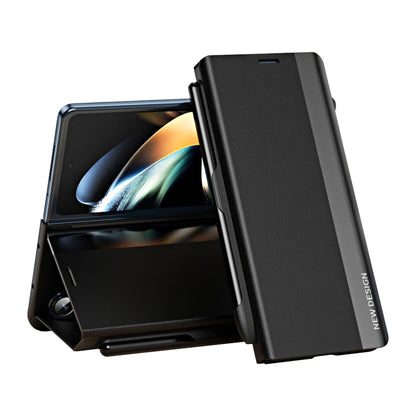 For  Samsung Galaxy Z Fold 5   5G Side Electroplating Adsorption Ultra-thin Leather Phone Case with Pen(Black) - Galaxy Z Fold5 Cases by buy2fix | Online Shopping UK | buy2fix