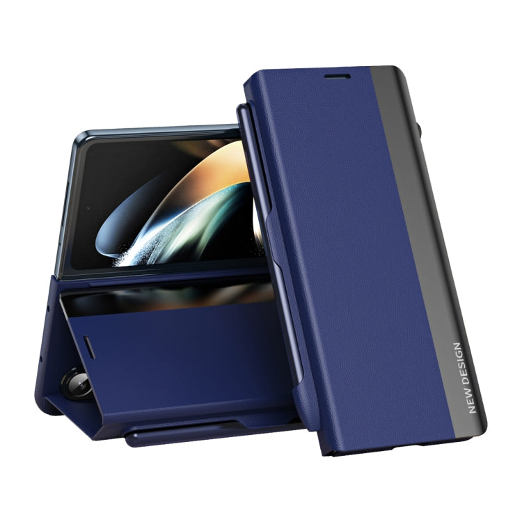 For  Samsung Galaxy Z Fold 5   5G Side Electroplating Adsorption Ultra-thin Leather Phone Case with Pen(Blue) - Galaxy Z Fold5 Cases by buy2fix | Online Shopping UK | buy2fix