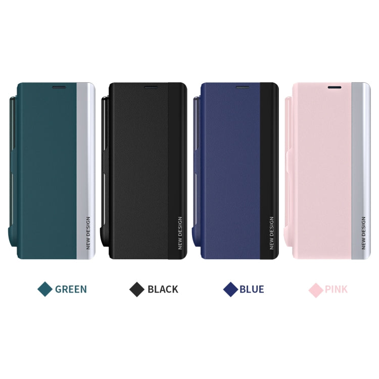 For  Samsung Galaxy Z Fold 5   5G Side Electroplating Adsorption Ultra-thin Leather Phone Case with Pen(Blue) - Galaxy Z Fold5 Cases by buy2fix | Online Shopping UK | buy2fix