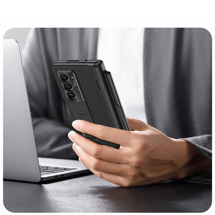 For Samsung Galaxy Z Fold6 Integrated Folding Hinge Leather Phone Case, No Pen(Black) - Galaxy Z Fold6 5G Cases by buy2fix | Online Shopping UK | buy2fix