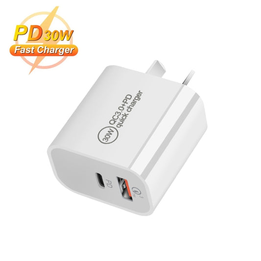 PD30W USB-C / Type-C + QC3.0 USB Dual Port Charger with 1m USB to Type-C Data Cable, AU Plug by buy2fix