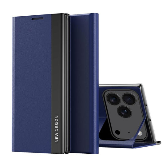 For iPhone 18 Pro Max / 17 Pro Max Side Electroplated Adsorption Leather Phone Case(Dark Blue)
