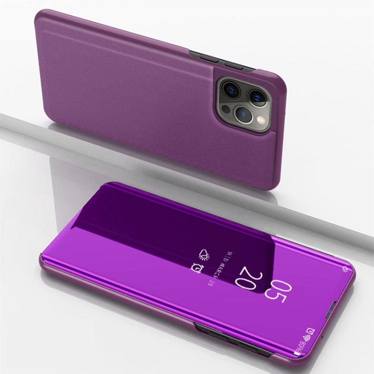 For iPhone 16 Pro Max Plated Mirror Horizontal Flip Leather Phone Case with Holder(Purple) - iPhone 16 Pro Max Cases by buy2fix | Online Shopping UK | buy2fix