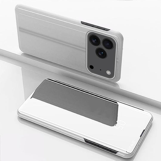 For iPhone 18 Pro Max / 17 Pro Max Plated Mirror Horizontal Flip Leather Phone Case with Holder(Silver)