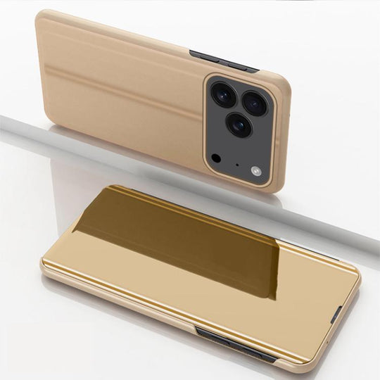 For iPhone 18 Pro Max / 17 Pro Max Plated Mirror Horizontal Flip Leather Phone Case with Holder(Gold)
