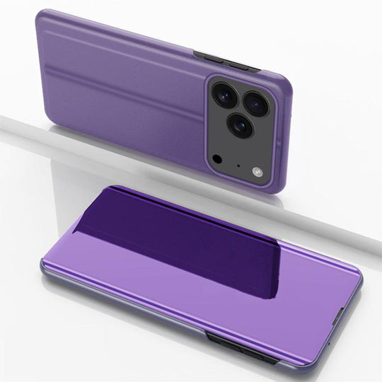 For iPhone 18 Pro Max / 17 Pro Max Plated Mirror Horizontal Flip Leather Phone Case with Holder(Purple Blue)