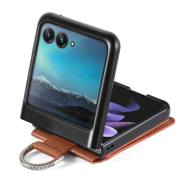 For Motorola Razr 40 Ultra Litchi Texture Leather Ring Wallet Phone Case(Brown) by buy2fix