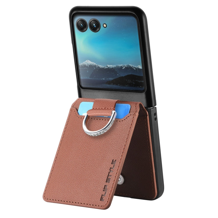 For Motorola Razr 40 Ultra Litchi Texture Leather Ring Wallet Phone Case(Brown) by buy2fix
