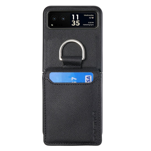 For Motorola Razr 40 Litchi Texture Leather Ring Wallet Phone Case(Black) by buy2fix