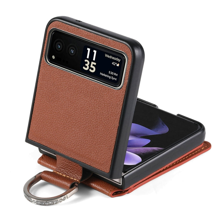 For Motorola Razr 40 Litchi Texture Leather Ring Wallet Phone Case(Brown) by buy2fix