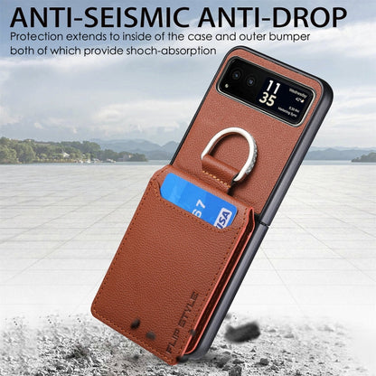 For Motorola Razr 40 Litchi Texture Leather Ring Wallet Phone Case(Brown) by buy2fix