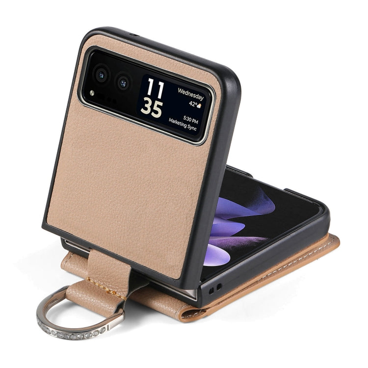 For Motorola Razr 40 Litchi Texture Leather Ring Wallet Phone Case(Khaki) by buy2fix