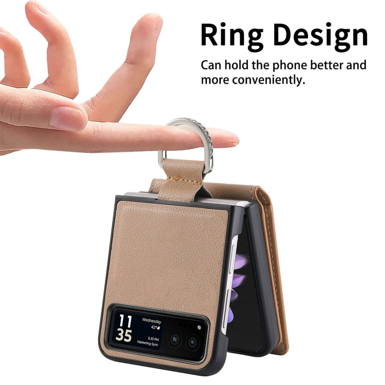 For Motorola Razr 40 Litchi Texture Leather Ring Wallet Phone Case(Khaki) by buy2fix