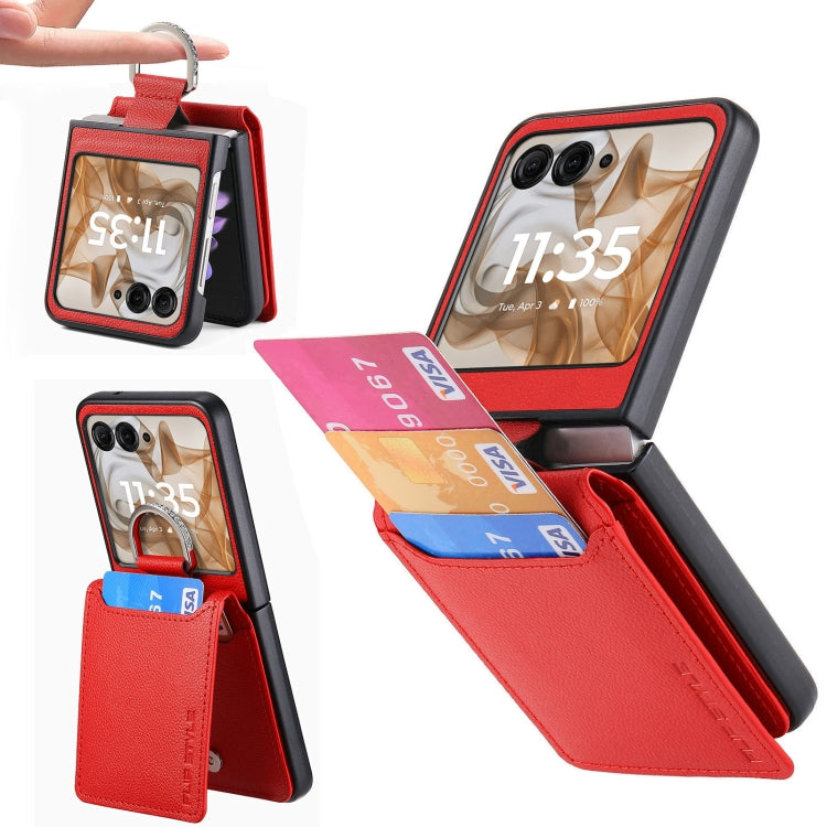 For Motorola Razr 50 Litchi Texture Leather Ring Wallet Phone Case(Red) by buy2fix