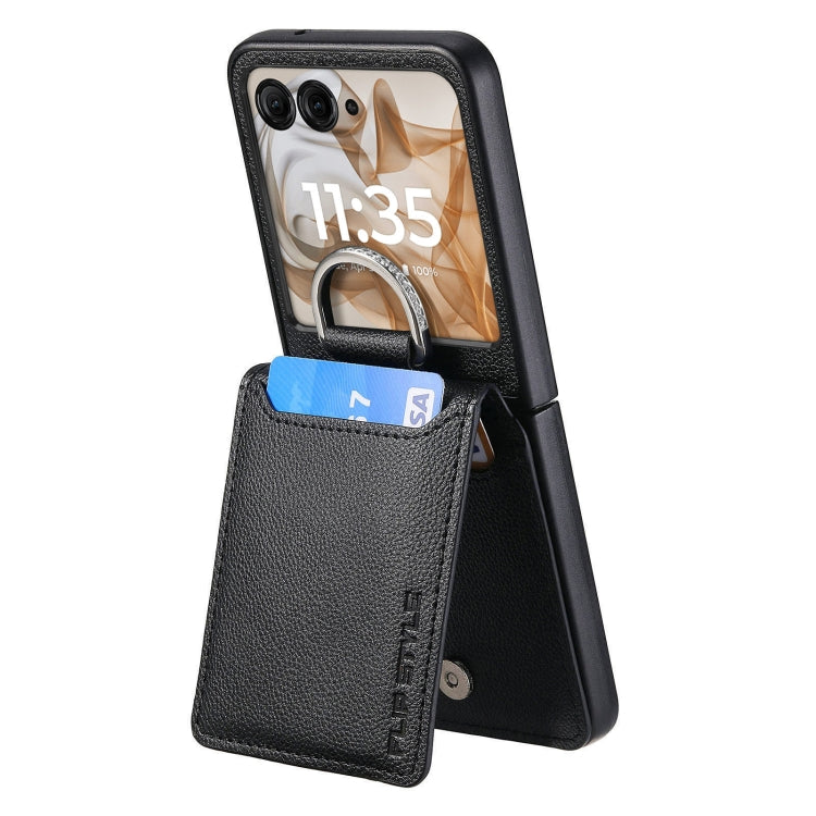 For Motorola Razr 50 Ultra Litchi Texture Leather Ring Wallet Phone Case(Black) by buy2fix
