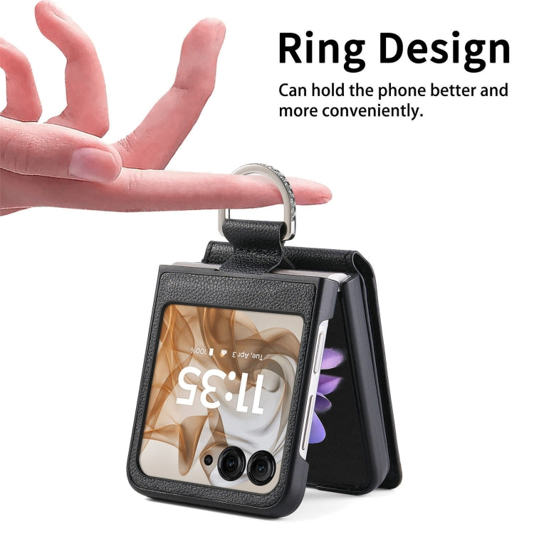 For Motorola Razr 50 Ultra Litchi Texture Leather Ring Wallet Phone Case(Black) by buy2fix