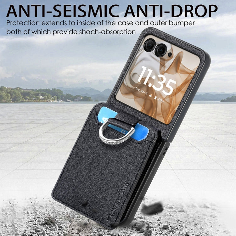 For Motorola Razr 50 Ultra Litchi Texture Leather Ring Wallet Phone Case(Black) by buy2fix