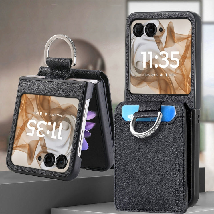 For Motorola Razr 50 Ultra Litchi Texture Leather Ring Wallet Phone Case(Black) by buy2fix