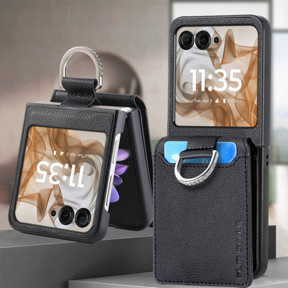 For Motorola Razr 50 Ultra Litchi Texture Leather Ring Wallet Phone Case(Black) by buy2fix