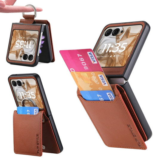 For Motorola Razr 50 Ultra Litchi Texture Leather Ring Wallet Phone Case(Brown) by buy2fix