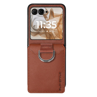 For Motorola Razr 50 Ultra Litchi Texture Leather Ring Wallet Phone Case(Brown) by buy2fix