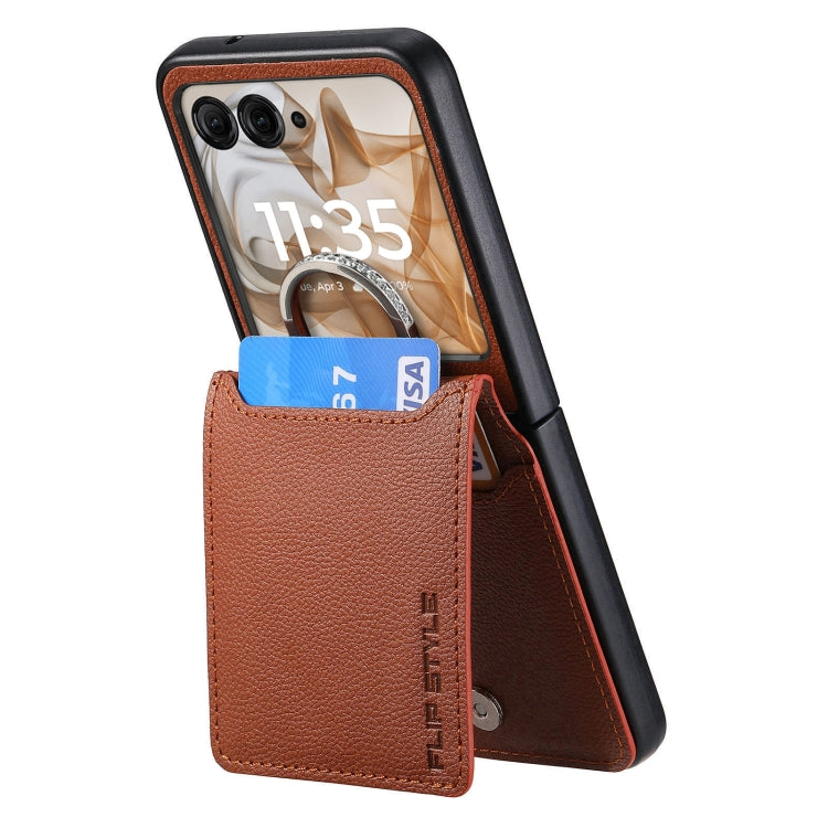 For Motorola Razr 50 Ultra Litchi Texture Leather Ring Wallet Phone Case(Brown) by buy2fix
