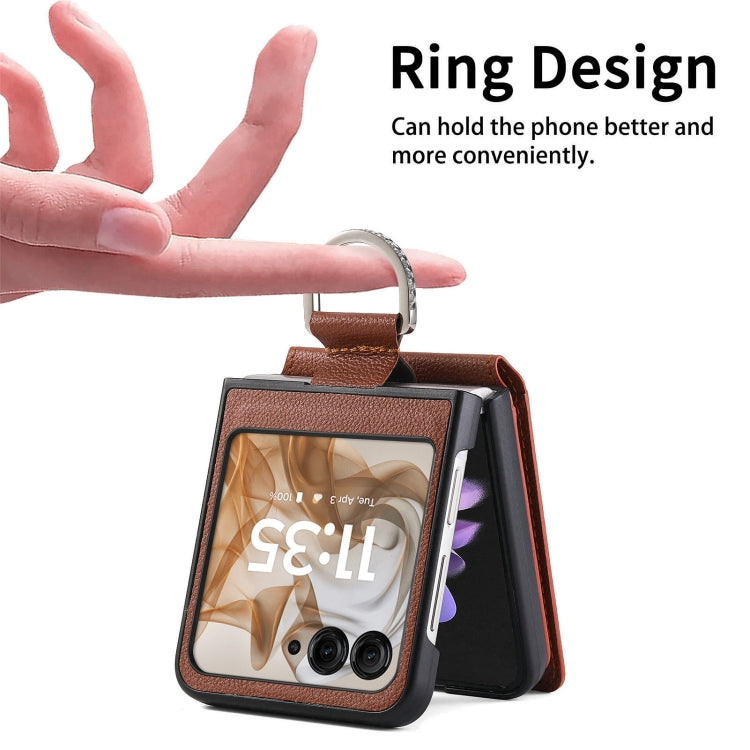 For Motorola Razr 50 Ultra Litchi Texture Leather Ring Wallet Phone Case(Brown) by buy2fix