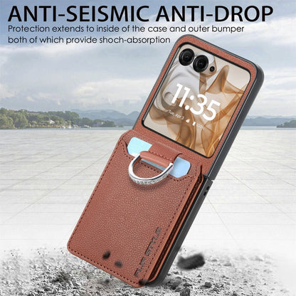 For Motorola Razr 50 Ultra Litchi Texture Leather Ring Wallet Phone Case(Brown) by buy2fix