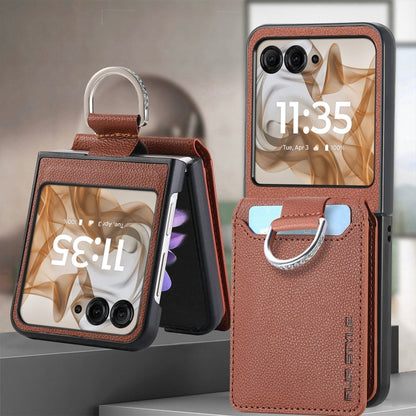 For Motorola Razr 50 Ultra Litchi Texture Leather Ring Wallet Phone Case(Brown) by buy2fix