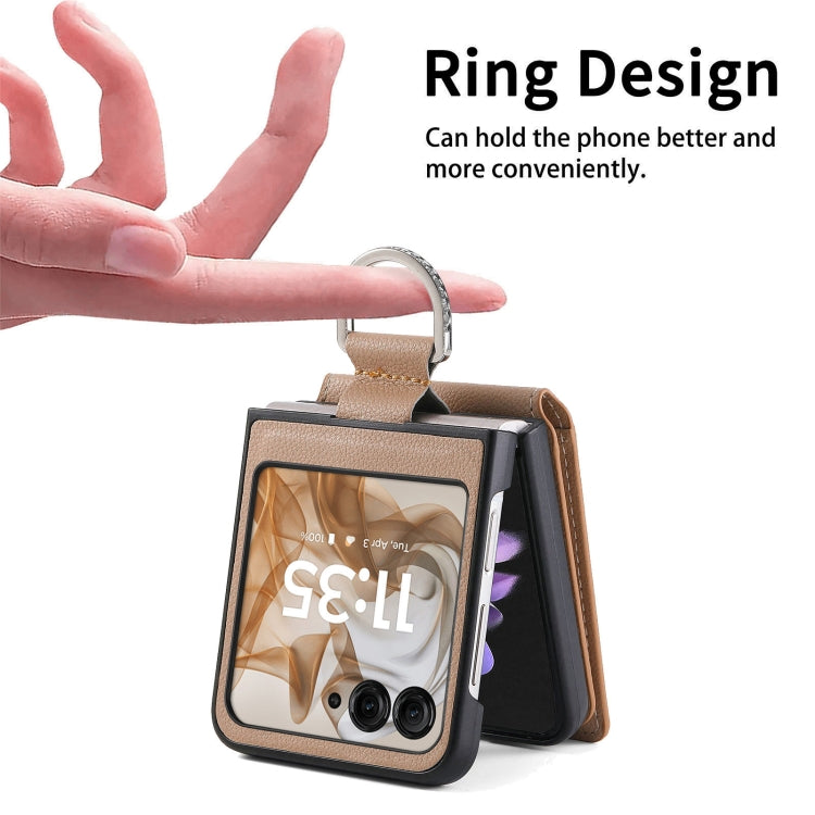For Motorola Razr 50 Ultra Litchi Texture Leather Ring Wallet Phone Case(Khaki) by buy2fix