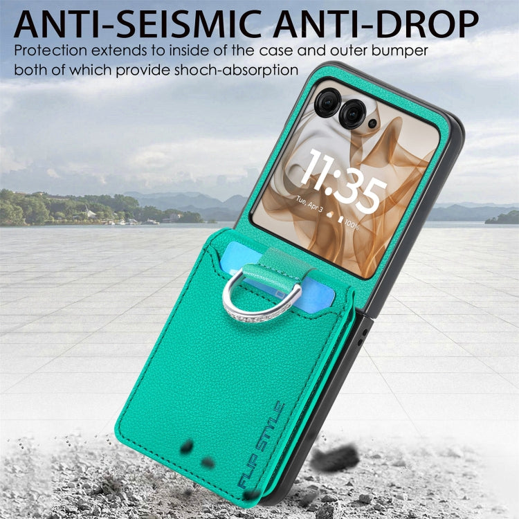For Motorola Razr 50 Ultra Litchi Texture Leather Ring Wallet Phone Case(Green) by buy2fix
