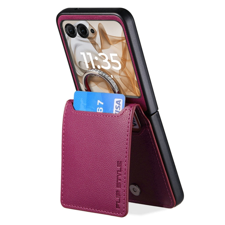 For Motorola Razr 50 Ultra Litchi Texture Leather Ring Wallet Phone Case(Purple) by buy2fix
