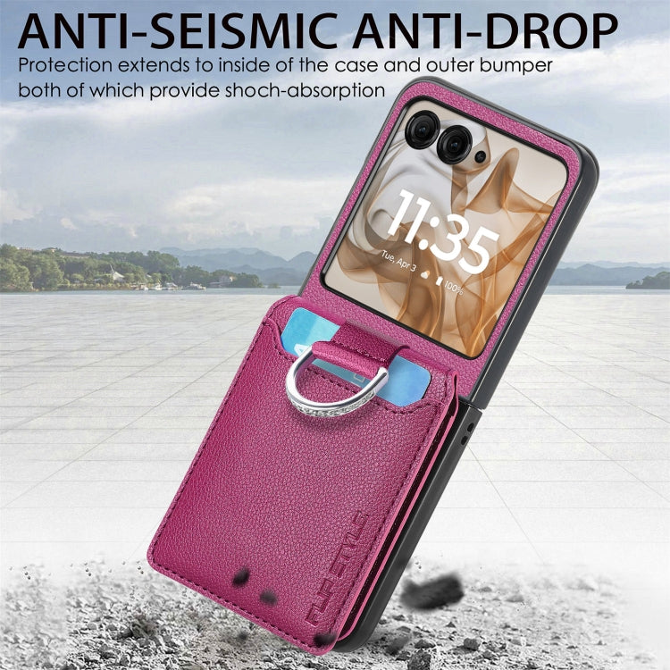 For Motorola Razr 50 Ultra Litchi Texture Leather Ring Wallet Phone Case(Purple) by buy2fix