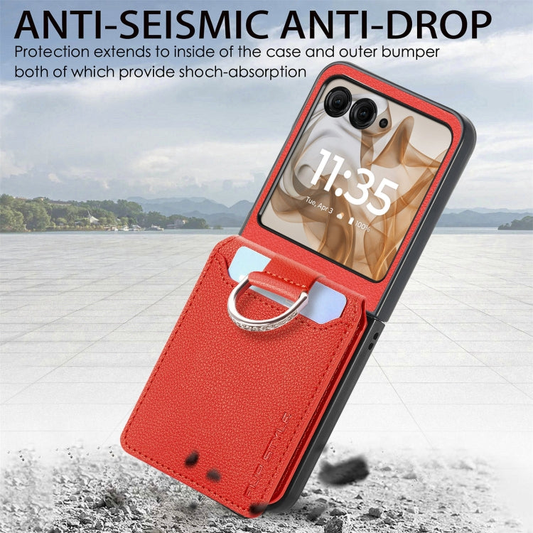 For Motorola Razr 50 Ultra Litchi Texture Leather Ring Wallet Phone Case(Orange) by buy2fix