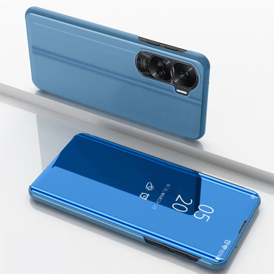 For Honor 90 Lite Plated Mirror Horizontal Flip Leather Phone Case with Holder(Blue)