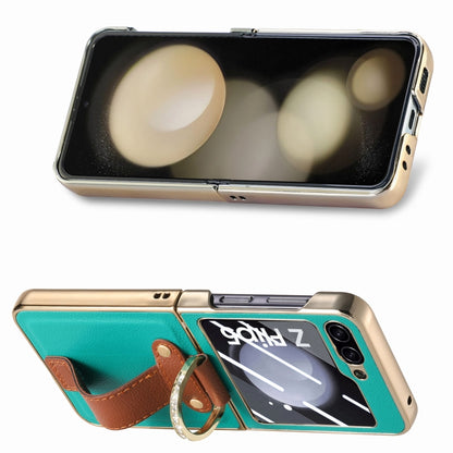 For Samsung Galaxy Z Flip5 5G Brilliant Plating PC Back Screen Integrated Ring Phone Case(Green) - Galaxy Z Flip5 Cases by buy2fix | Online Shopping UK | buy2fix