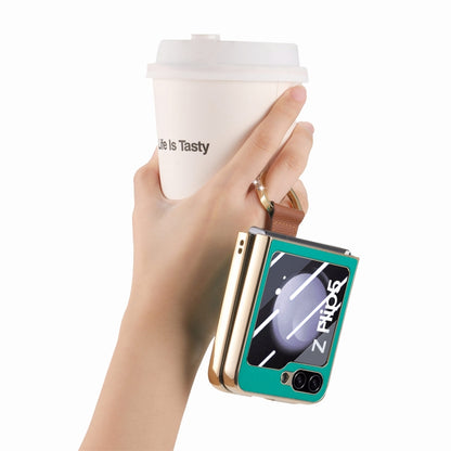 For Samsung Galaxy Z Flip5 5G Brilliant Plating PC Back Screen Integrated Ring Phone Case(Green) - Galaxy Z Flip5 Cases by buy2fix | Online Shopping UK | buy2fix