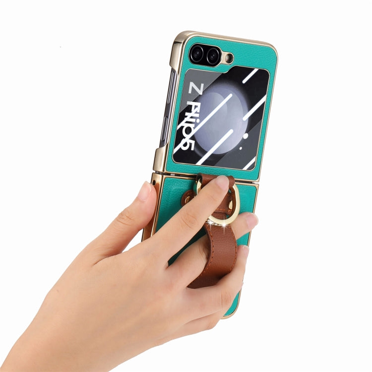 For Samsung Galaxy Z Flip5 5G Brilliant Plating PC Back Screen Integrated Ring Phone Case(Green) - Galaxy Z Flip5 Cases by buy2fix | Online Shopping UK | buy2fix