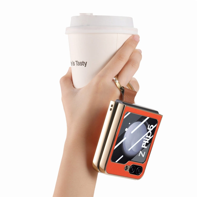 For Samsung Galaxy Z Flip5 5G Brilliant Plating PC Back Screen Integrated Ring Phone Case(Orange) - Galaxy Z Flip5 Cases by buy2fix | Online Shopping UK | buy2fix